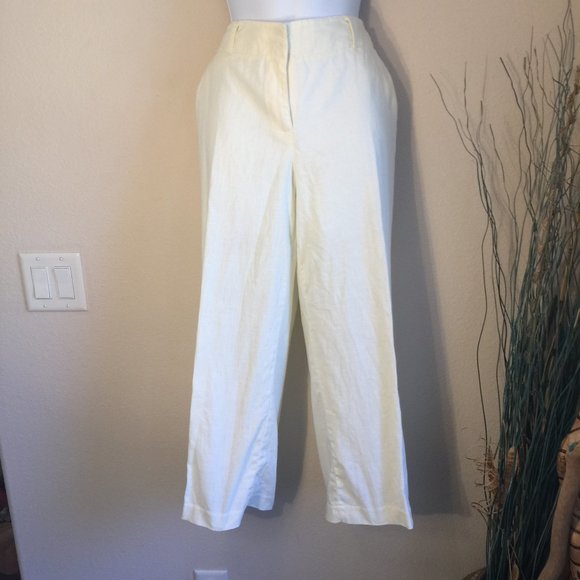 Madison Studio Linen Wide Leg Ankle Crop Pants Size 10 Off White - Picture 1 of 12